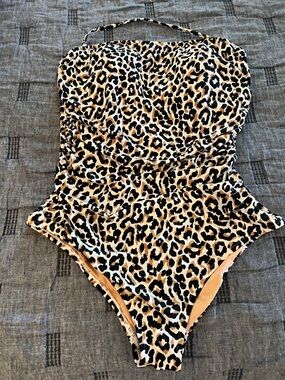 J. Crew Leopard Print Strapless One-Piece Swimsuit - Tan Black Cream
